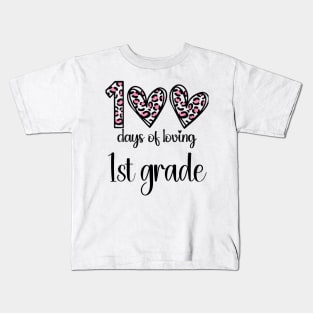 100 Days Of Loving 1st Grade 100th Of School Leopard Heart Kids T-Shirt